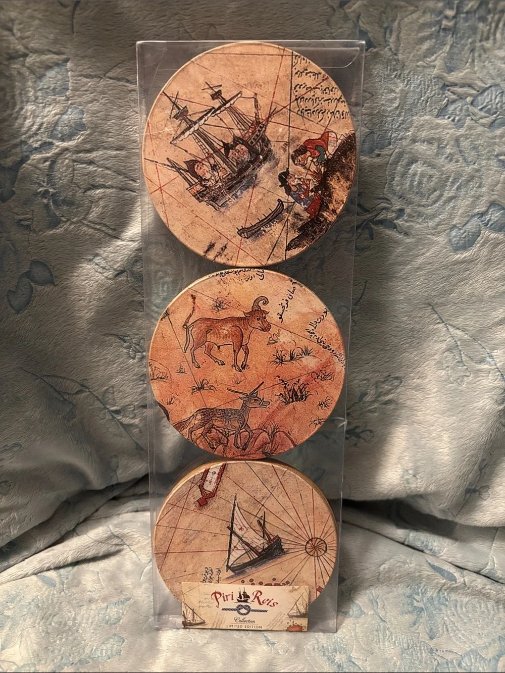 Coastal Map Wall Decor - Vintage Tan Coasters (Set of 6)